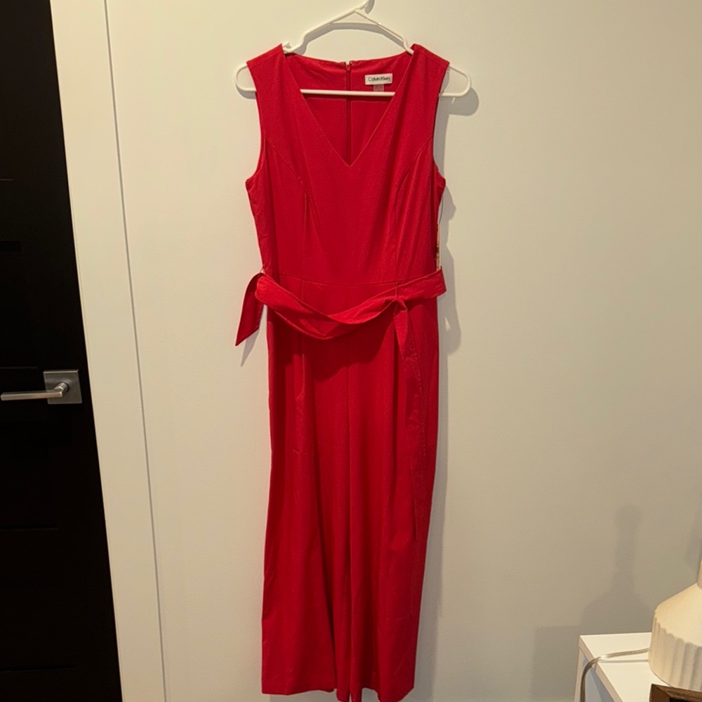 Calvin Klein Hot Pink Asymmetrical Ruched Midi Dress